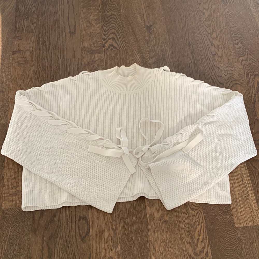 Aritzia Wilfred crop knit with braided sleeves